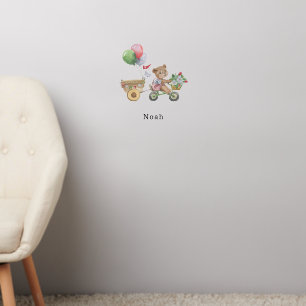 Cute Bear On A Bike With Balloons Name Sticker