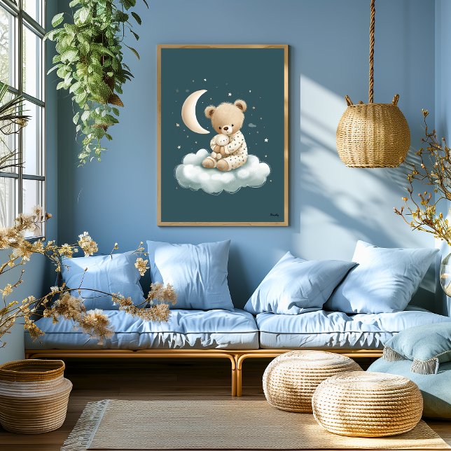 Cute Bear on Cloud Nursery Bedtime Wall Art (Creator Uploaded)