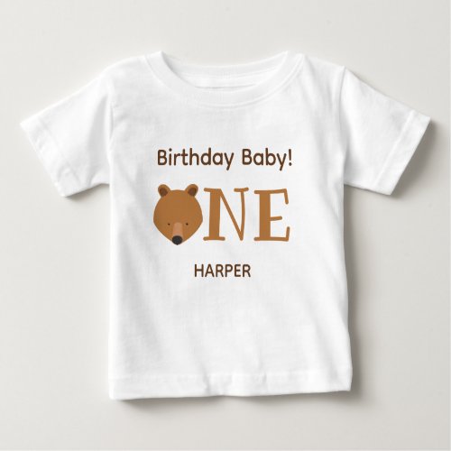 Cute Bear One Name 1st Birthday Baby T_Shirt