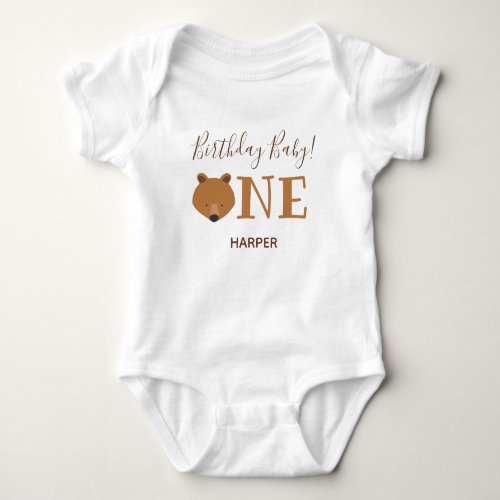 Cute Bear One Name First Birthday Baby Bodysuit