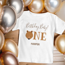 Cute Bear One Name First Birthday Baby T-Shirt