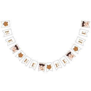 Cute Bear One Photo First Birthday Bunting Flags