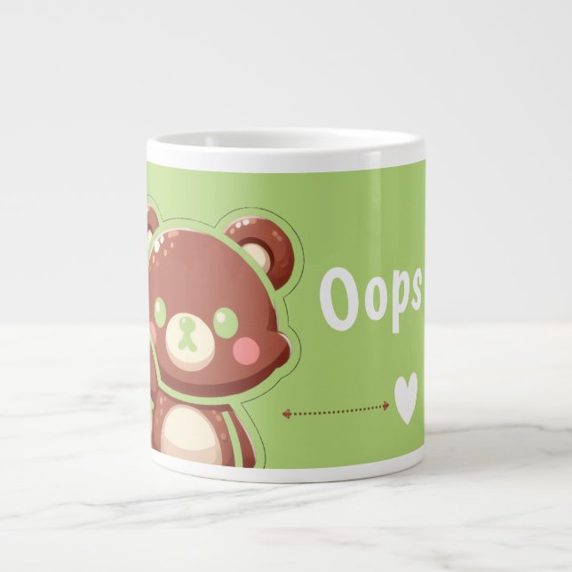 Cute Bear “Oops!” Green Jumbo Mug – Kawaii Bear  (Front)