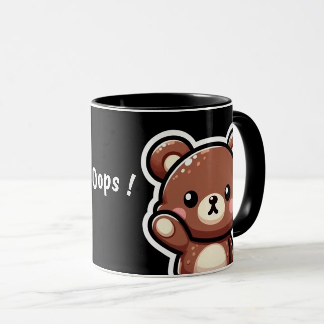 Cute Bear Oops Mug | Funny Kawaii Coffee Cup (Front Right)