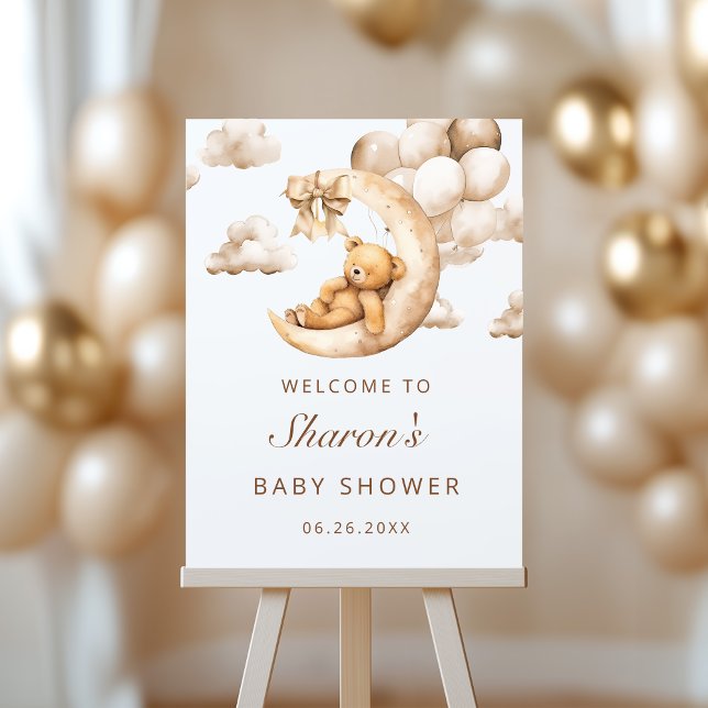 Cute Bear Over the Moon Baby Shower Welcome Sign (Creator Uploaded)