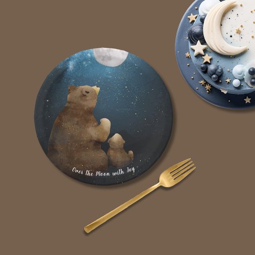 Cute Bear Over The Moon Paper Plates