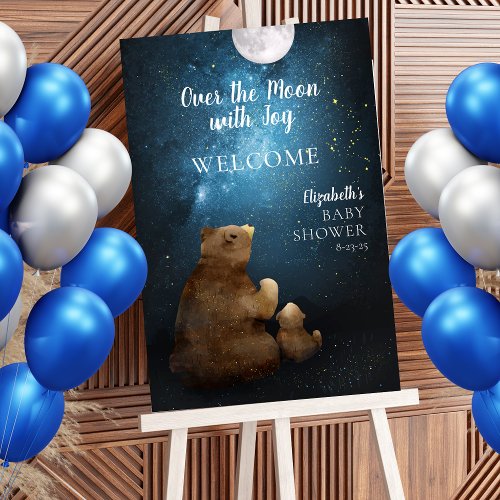 Cute Bear Over The Moon Welcome Poster