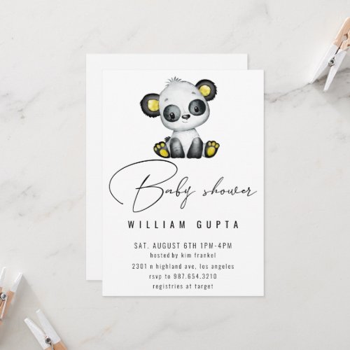 Cute Bear Panda Baby Shower Invite boy 