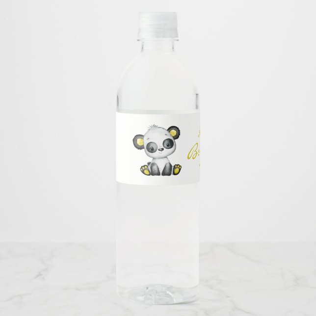 Cute Bear Panda Baby Shower Water Bottle Label (Front)