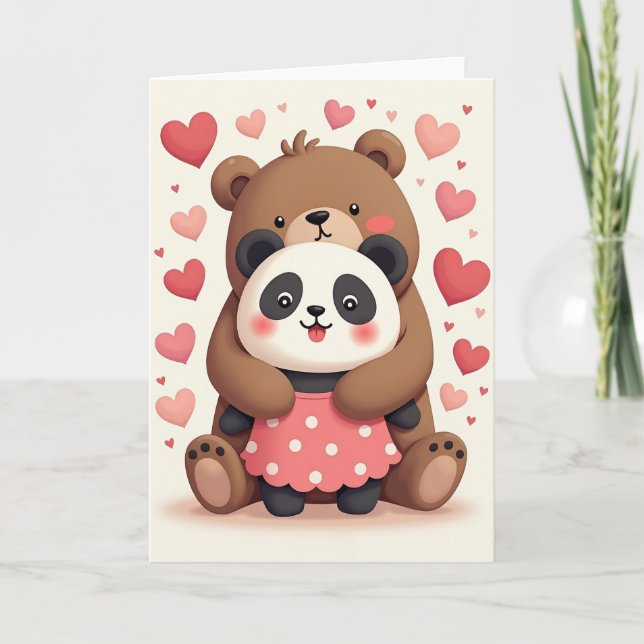 Cute Bear Panda Love Hug Card (Front)