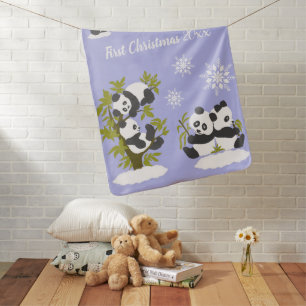 Cute Bear Pandas First Baby Christmas Gift Blanket