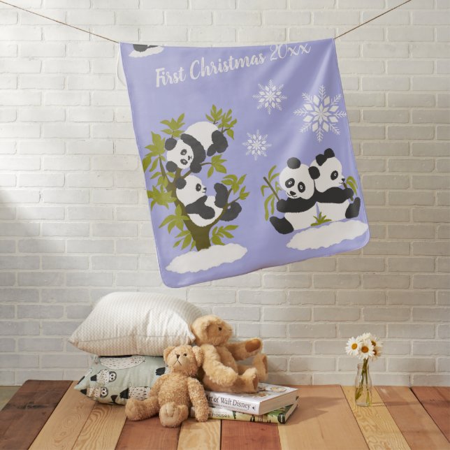 Cute Bear Pandas First Baby Christmas Gift  Blanket (In Situ)