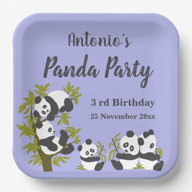 Cute Bear Pandas Party Boy Birthday Gift  Paper Plates (Front)