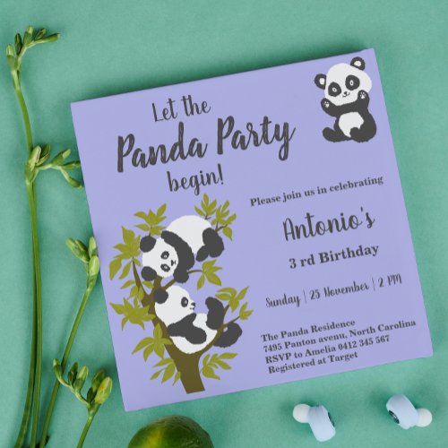 Cute Bear Pandas Party Boy Birthday Invitation