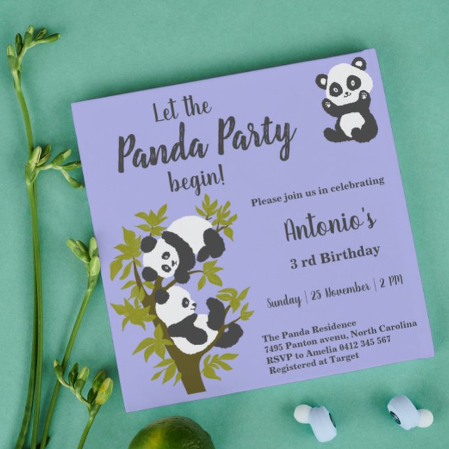 Cute Bear Pandas Party Boy Birthday Invitation (Creator Uploaded)
