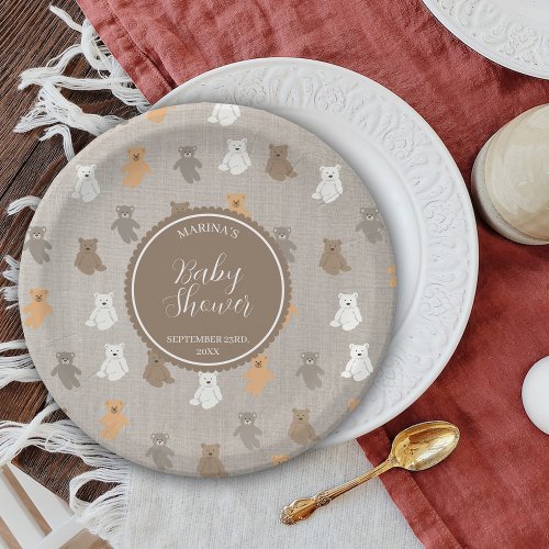 Cute Bear Pattern Baby Shower  Paper Plates