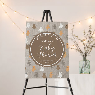 Cute Bear Pattern Baby Shower Welcome Sign