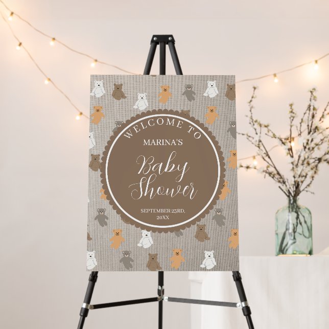 Cute Bear Pattern Baby Shower Welcome Sign (In Situ (Stand))