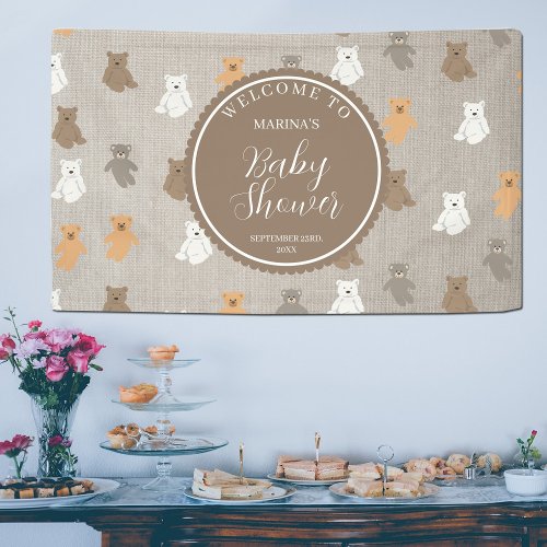 Cute Bear Pattern Baby Shower Welcome Sign