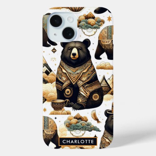 Cute Bear Pattern iPhone 15 Case
