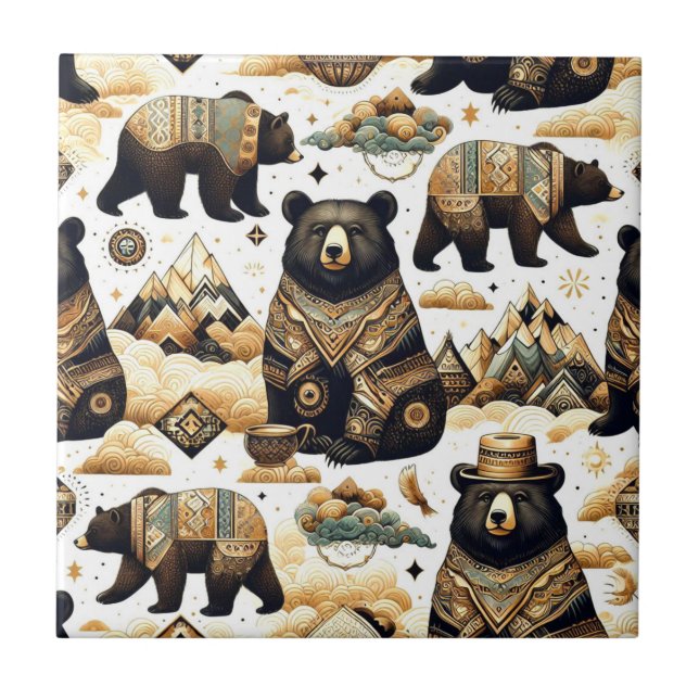 Cute Bear Pattern Ceramic Tile (Front)