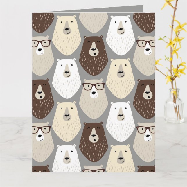 Cute Bear Pattern Fathers Day Gift Funny Dad Bear Card (Yellow Flower)
