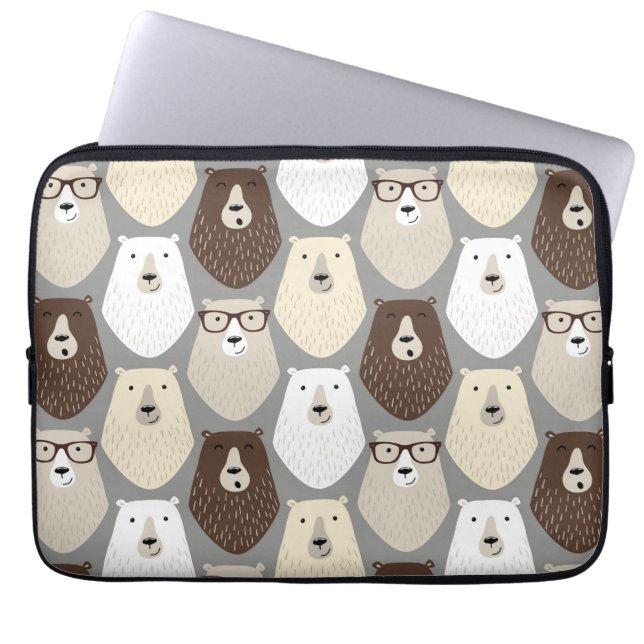 Cute Bear Pattern Fathers Day Gift Funny Dad Bear Laptop Sleeve (Front)