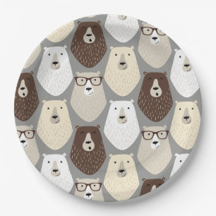 Cute Bear Pattern Fathers Day Gift Funny Dad Bear Paper Plates