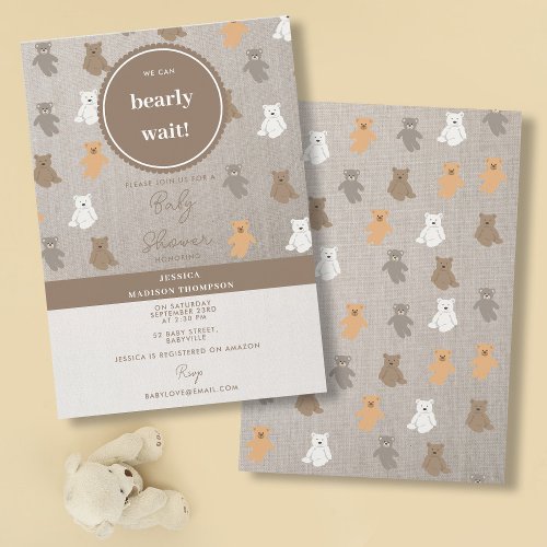 Cute Bear Pattern Gender Neutral Baby Shower Invitation