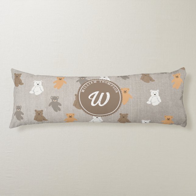 Cute Bear Pattern Initial Monogram Body Pillow (Front)