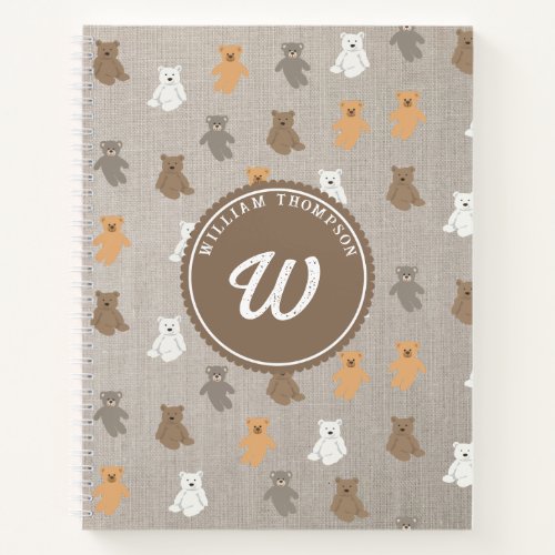 Cute Bear Pattern Initial Monogram Notebook