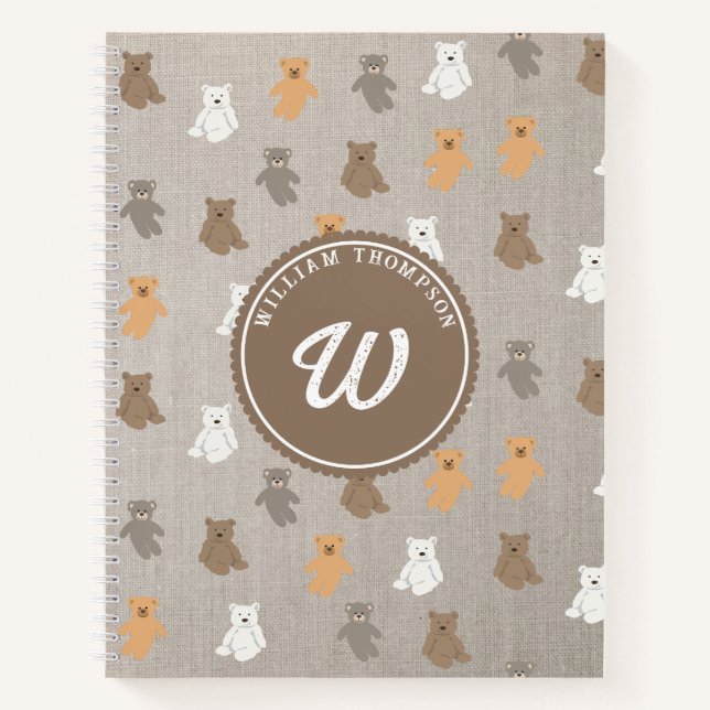 Cute Bear Pattern Initial Monogram Notebook (Front)