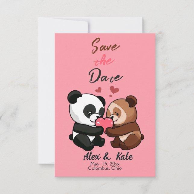 Cute Bear Penguin Wedding Save the Date (Front)