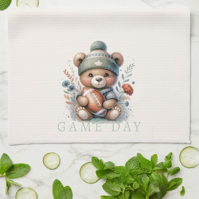 Cute Bear Personalized Football Kitchen Towel (Folded)