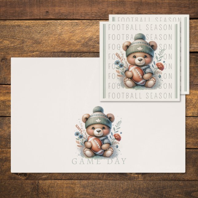 Cute Bear Personalized Football Placemat (Personalized Football Placemat (with coordinated napkins))