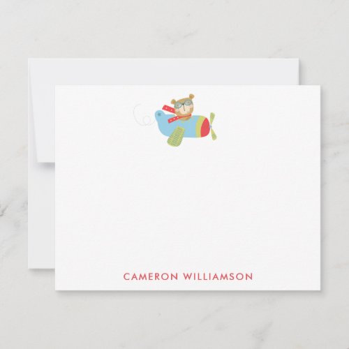 Cute Bear Pilot Flying Personalized Stationery Note Card
