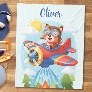 Cute Bear Pilot in Firefighting Airplane Fleece Blanket