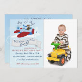 Cute Bear Pilot n Airplane First Birthday Party Invitation (Front/Back)
