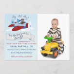 Cute Bear Pilot n Airplane First Birthday Party Invitation<br><div class="desc">Adorable baby bear in a pilot's jacket and goggles flies his plane through the skies towing a banner announcing, My Oh My, how the first year has flown by! Your baby's picture easily replaces our template for a keepsake birthday party invitation your family and friends are sure to treasure. On...</div>