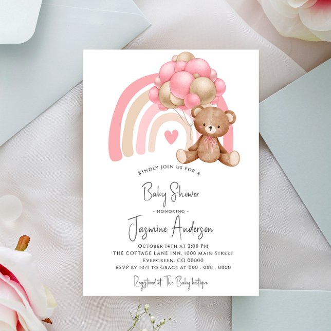 Cute bear pink baby shower Invitation (Creator Uploaded)
