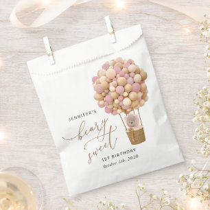 Cute Bear, Pink Balloons, First Birthday Favor Bag