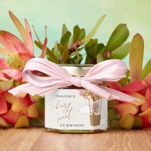 Cute Bear, Pink Balloons, First Birthday Honey Jar Favors