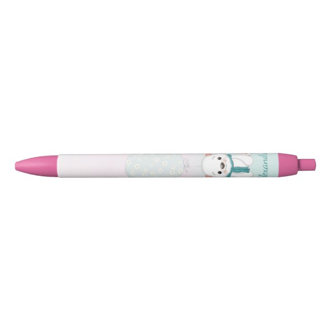Cute Bear Pink Custom Name kids Pen (Front)