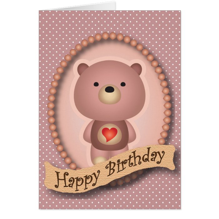 Cute Bear Pink Happy Birthday Card