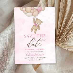 Cute Bear Pink Save the Date Invitation