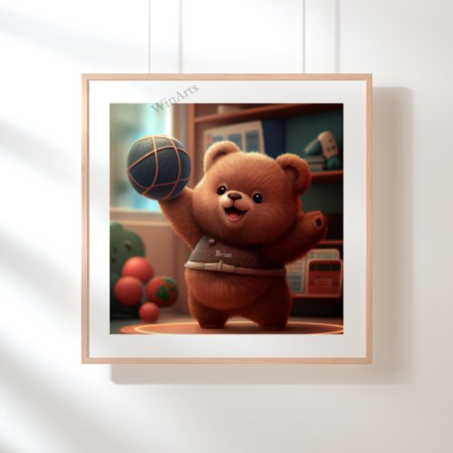 Cute Bear playing Basketball Art Personalized Poster