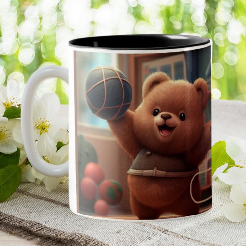Cute Bear playing Basketball Art Personalized Two_Tone Coffee Mug