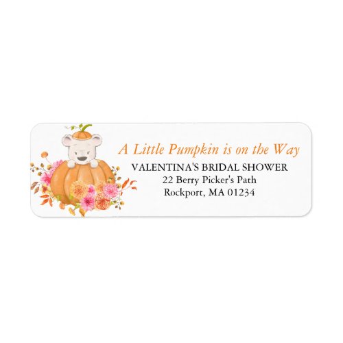 Cute Bear Pumpkin Fall Baby Shower Return Address Label