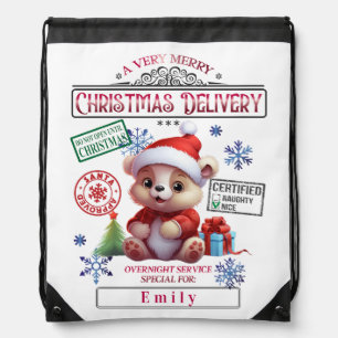 Cute Bear Santa Sack Personalized Drawstring Bag
