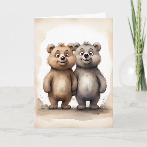 Cute Bear Siblings Best Friends Buddies Portrait Card